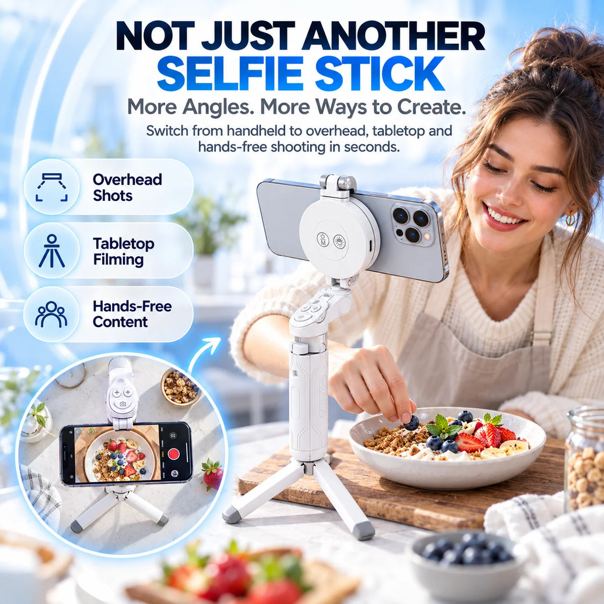 📸 Zoomable Magnetic Palm Grip | Selfie Stick & Tripod