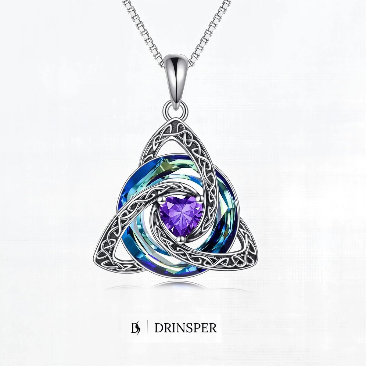 ✨Birthstone Celtic Trinity Knot Necklace – Silver-Plated Crystal Pendant Jewelry