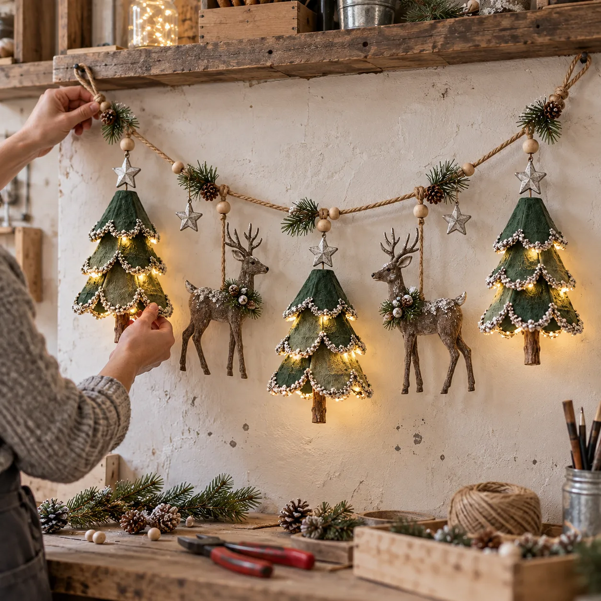 🦌🎄Lighted Woodland Christmas Garland