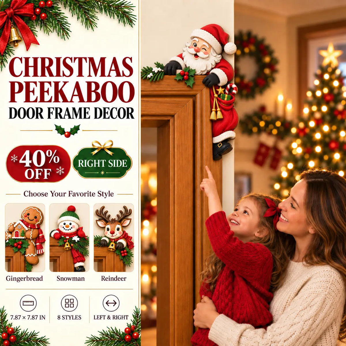 π
Christmas Peekaboo Door Frame Decor | Festive Corner Holiday Accent