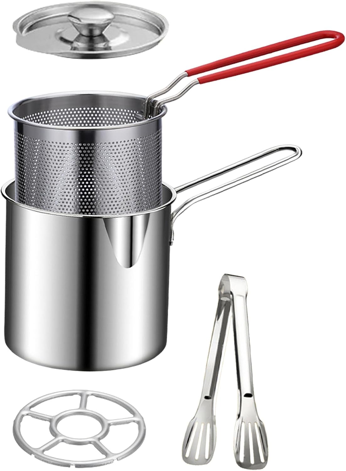β‘Personal Mini Deep Fryer Set β Stainless Steel Pot with Lift-Out Draining Basket & Food Tongs