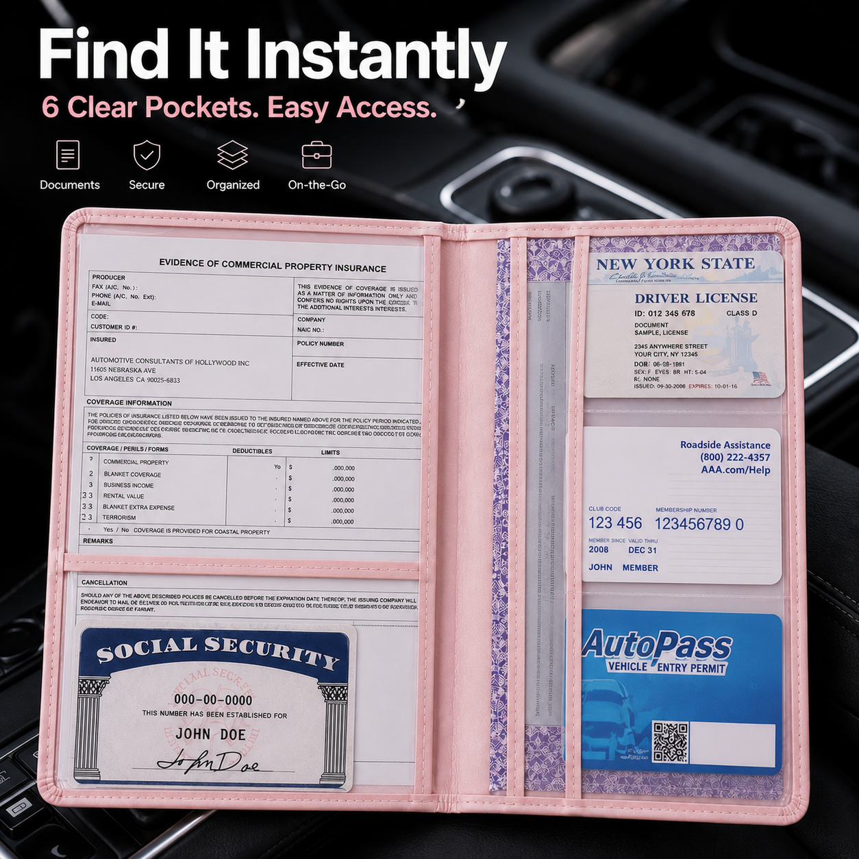 π Car Registration & Insurance Document Holder | Premium PU Leather Organizer