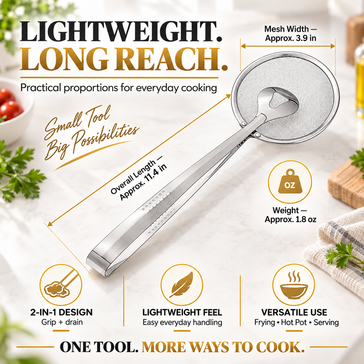 🔥🔥🔥 50% OFF Today 2-in-1 Spider Strainer Tongs for Frying & Draining