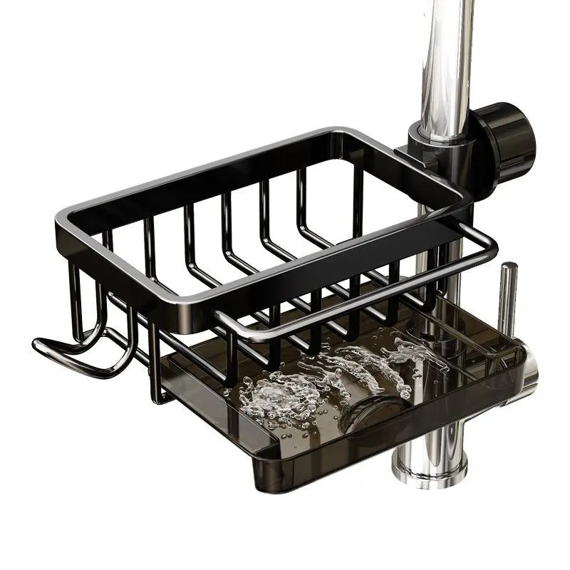 🚿Sink Organizer Rack,Hanging Faucet Drain Rack with Drip Tray Stainless Steel Detachable Sink Faucet Sponge Holder Over Faucet for Kitchen and Bathroom,Scrubbers, Soap,Brush