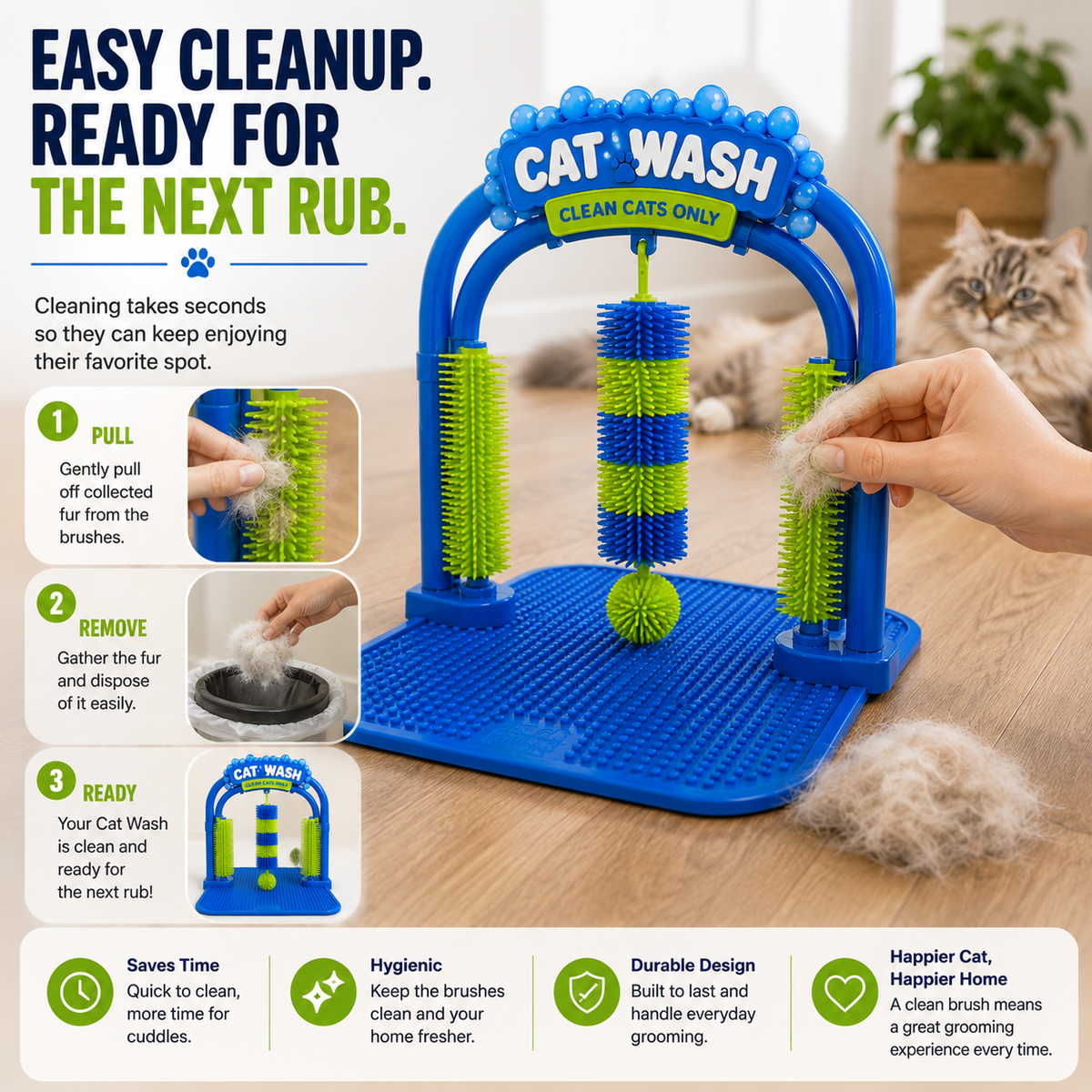 ๐ฑ Interactive Cat Self-Grooming Arch โ Multi-Angle Massage Brush & Play Station