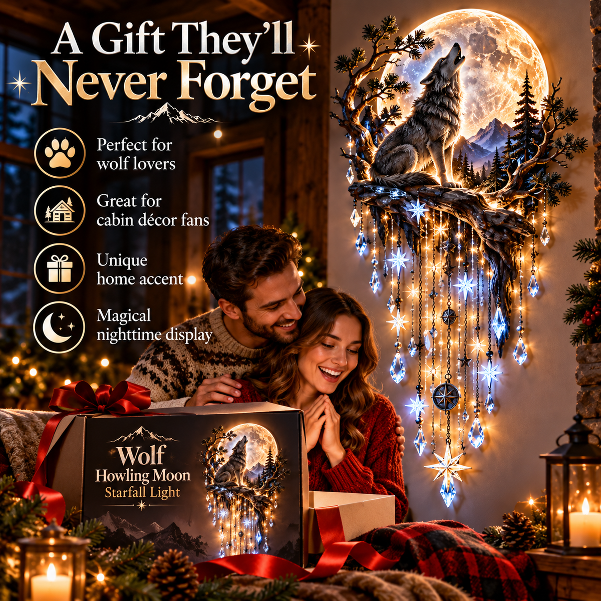 πβ³ Last Day 50% OFF-πΊπ Wolf Howling Moon Starfall Wall Light β Bring the Wild Home