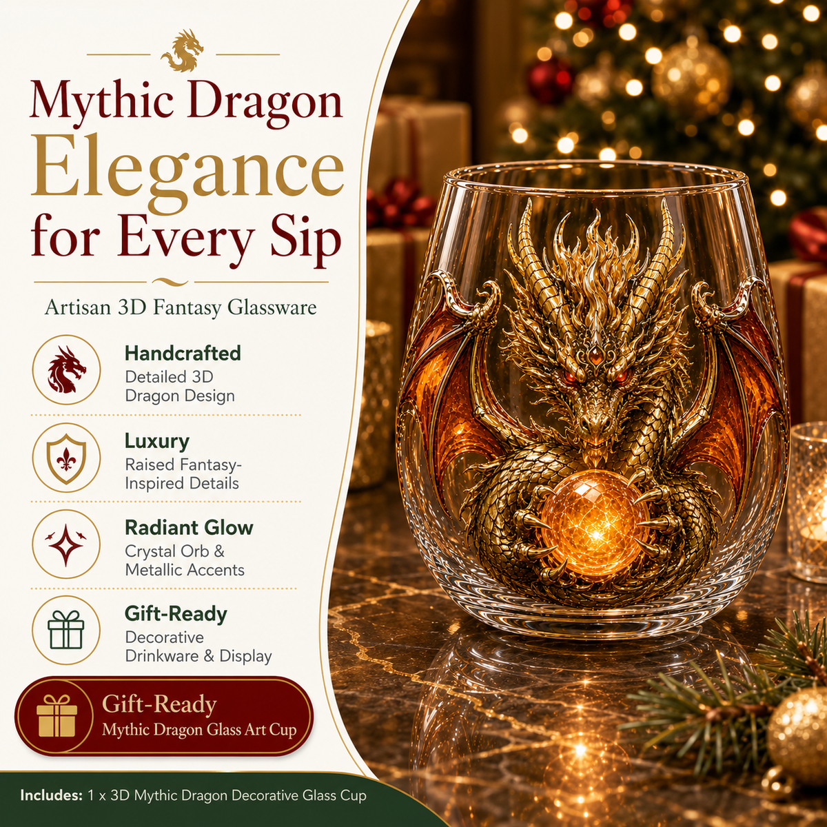 🎁3D Mythic Dragon Glass Art Cup | Luxury Raised Fantasy Glassware for Whiskey, Home Bar Décor & Legendary Gifts