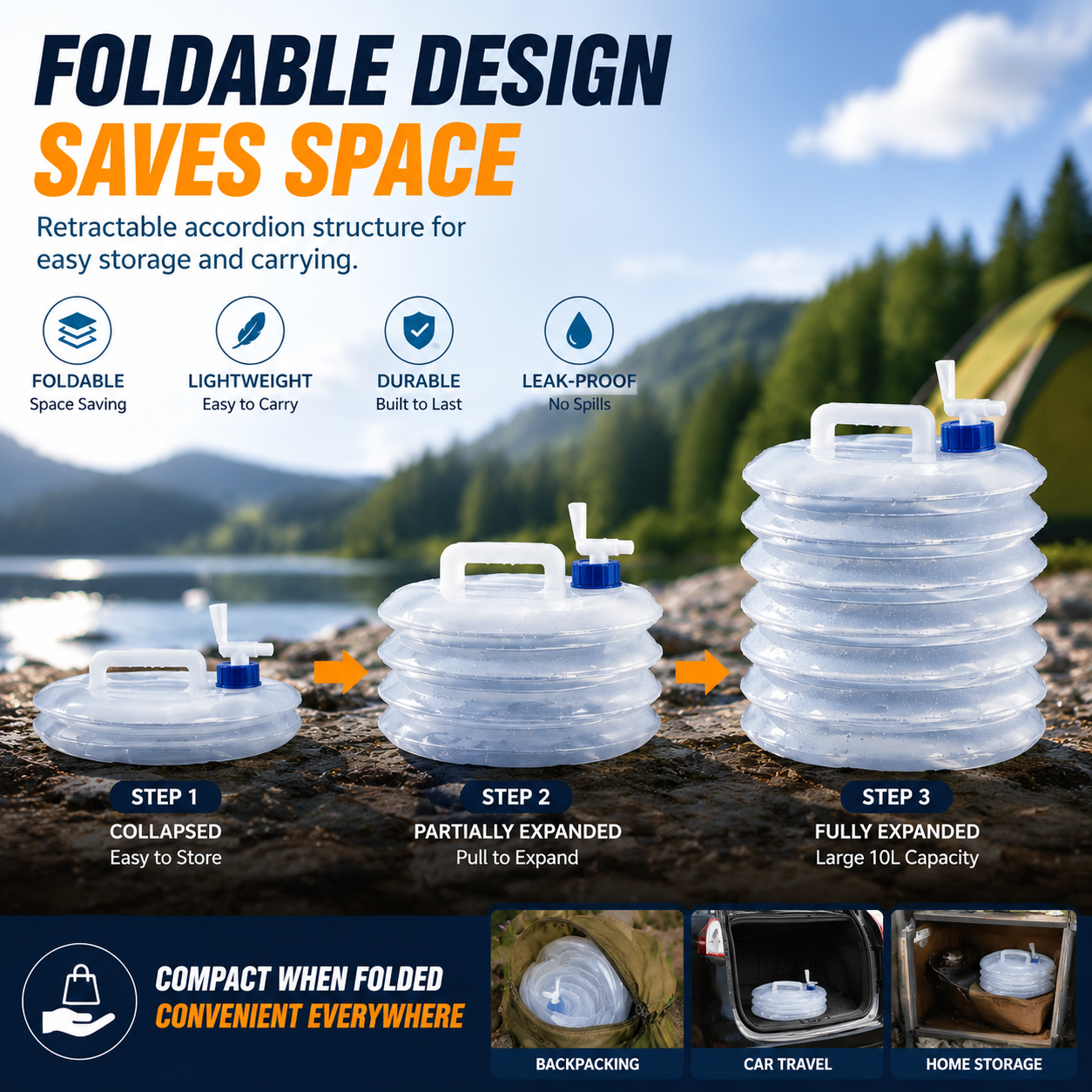 π₯ Last Day Sale | ποΈ Foldable Camping Water Container β 5L/10L/15L Portable Water Bucket