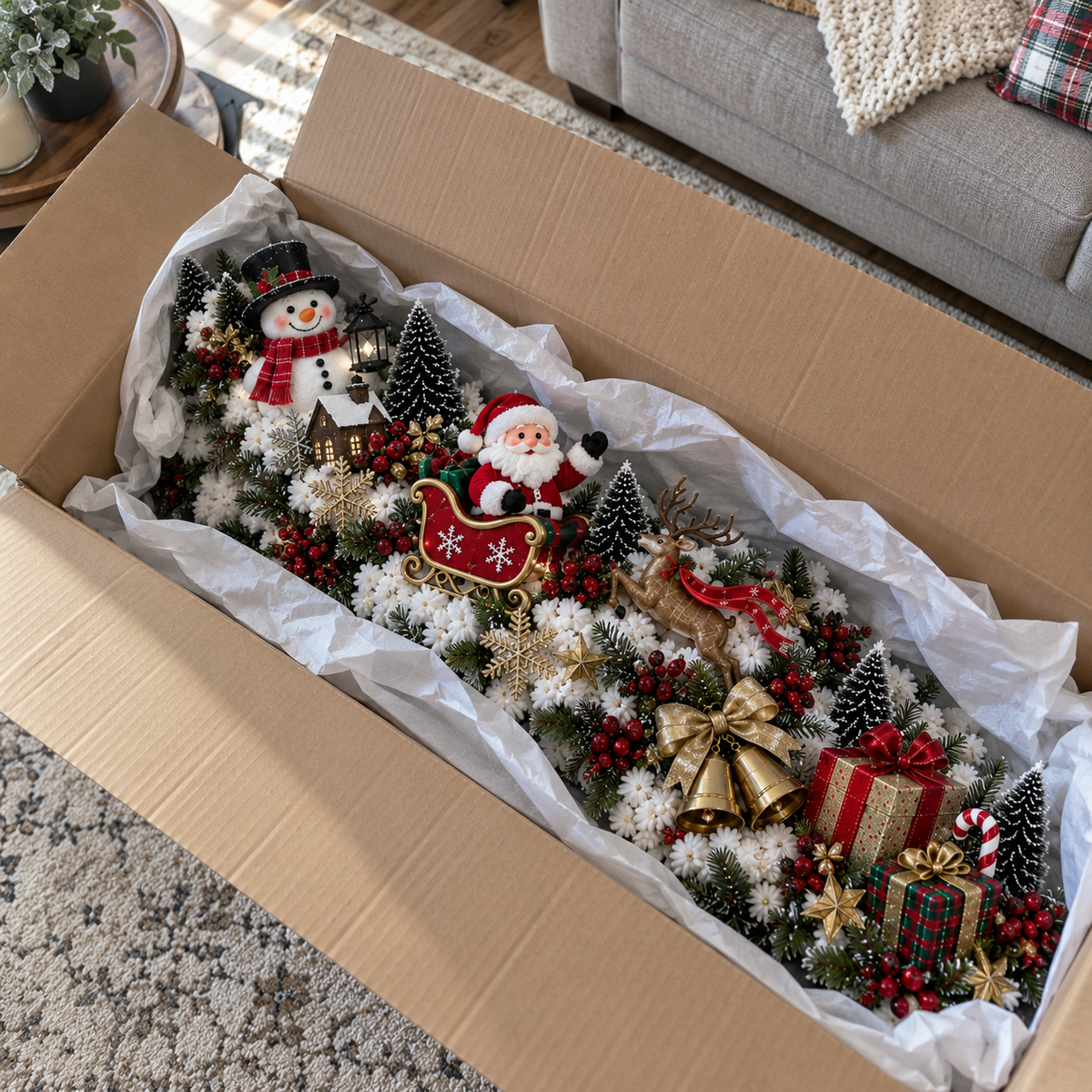 π
Santaβs Sleigh Snowy Stair Railing Decor | Pre-Lit Christmas Banister Garland