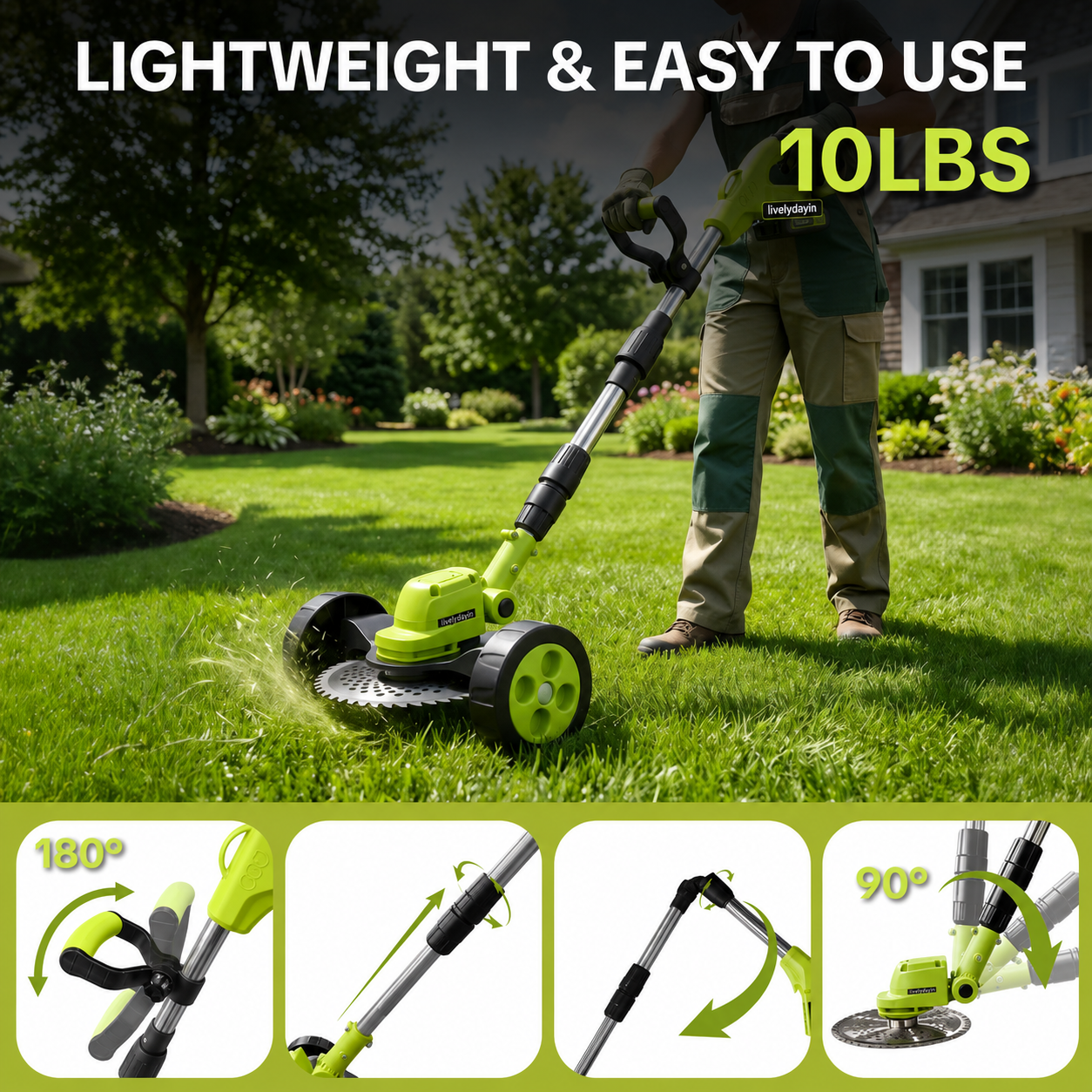 🏡21V 3-in-1 Cordless Trimmer – Edger + Mower, 2 Batteries
