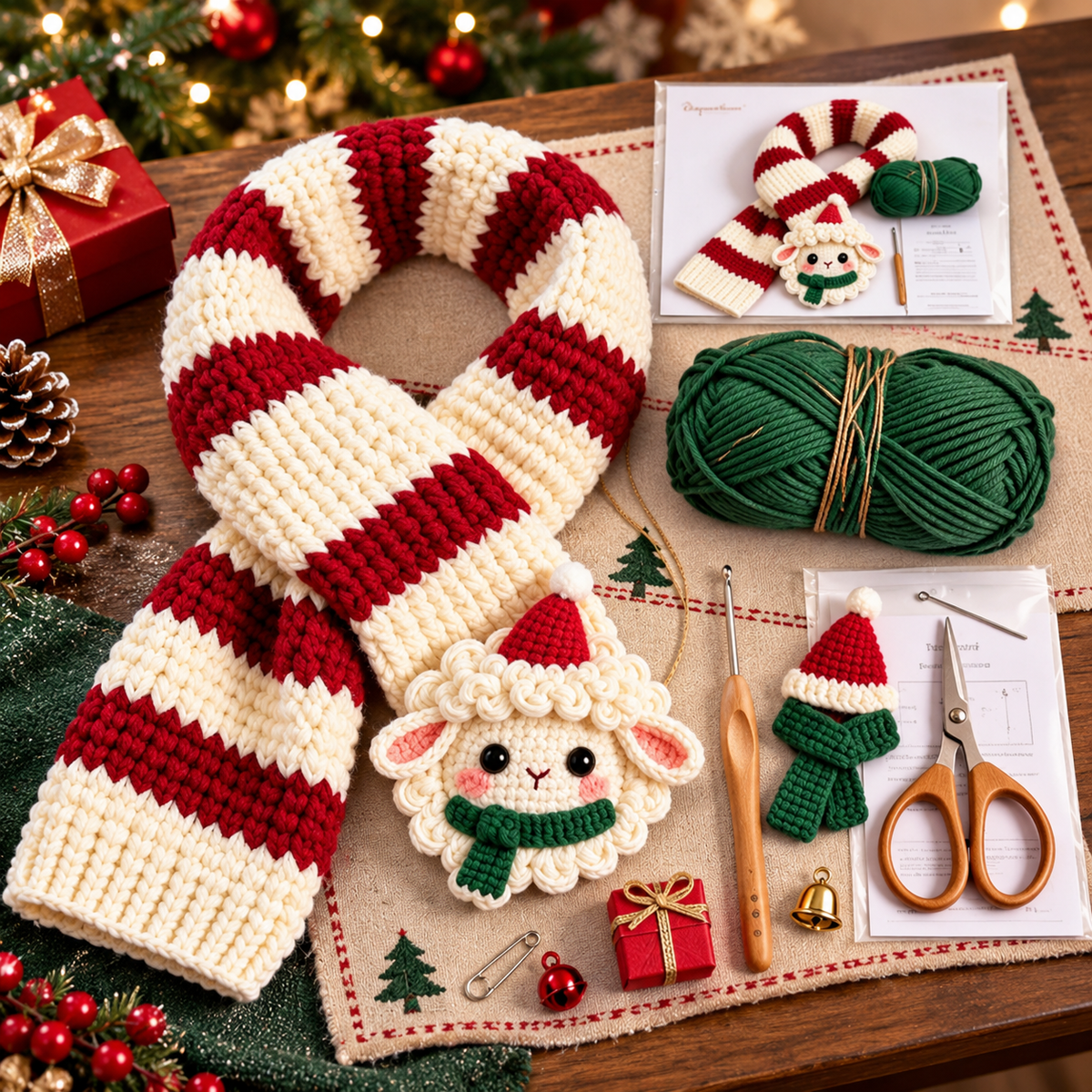 🎄🧶 DIY Christmas Animal Scarf Crochet Kit – 4 Adorable Handmade Holiday Designs 🐑🐶🐮🎁
