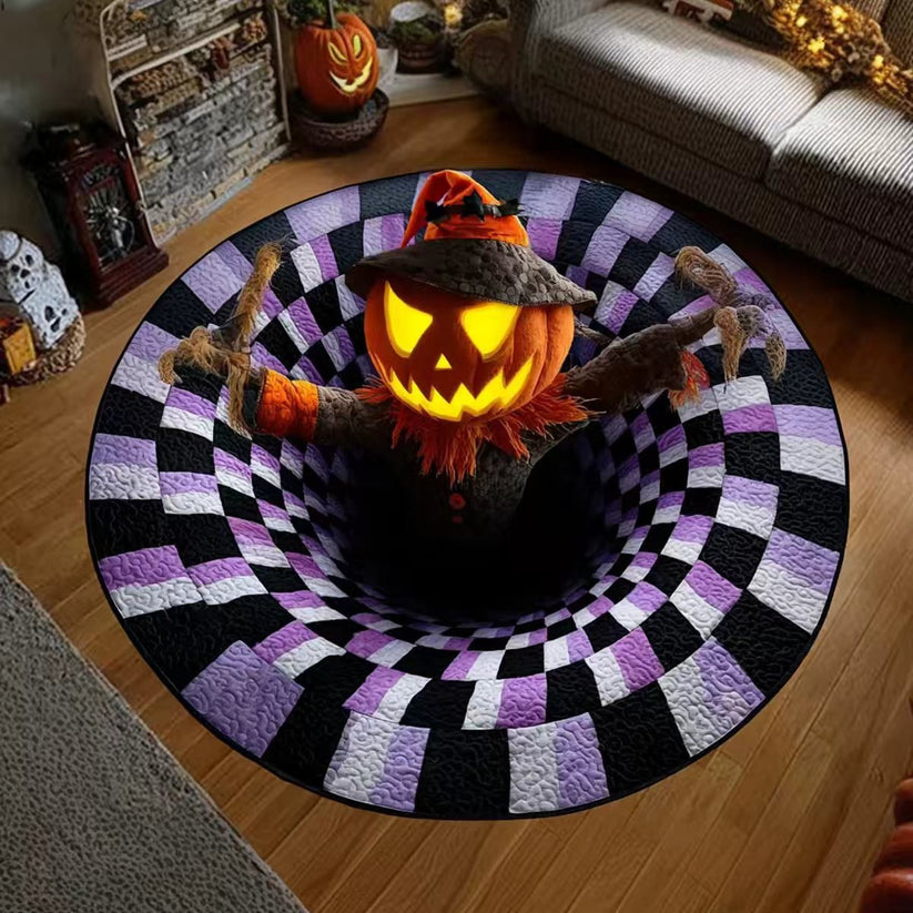 π 3D Optical Illusion Skeleton Vortex Quilted Round Halloween Rug