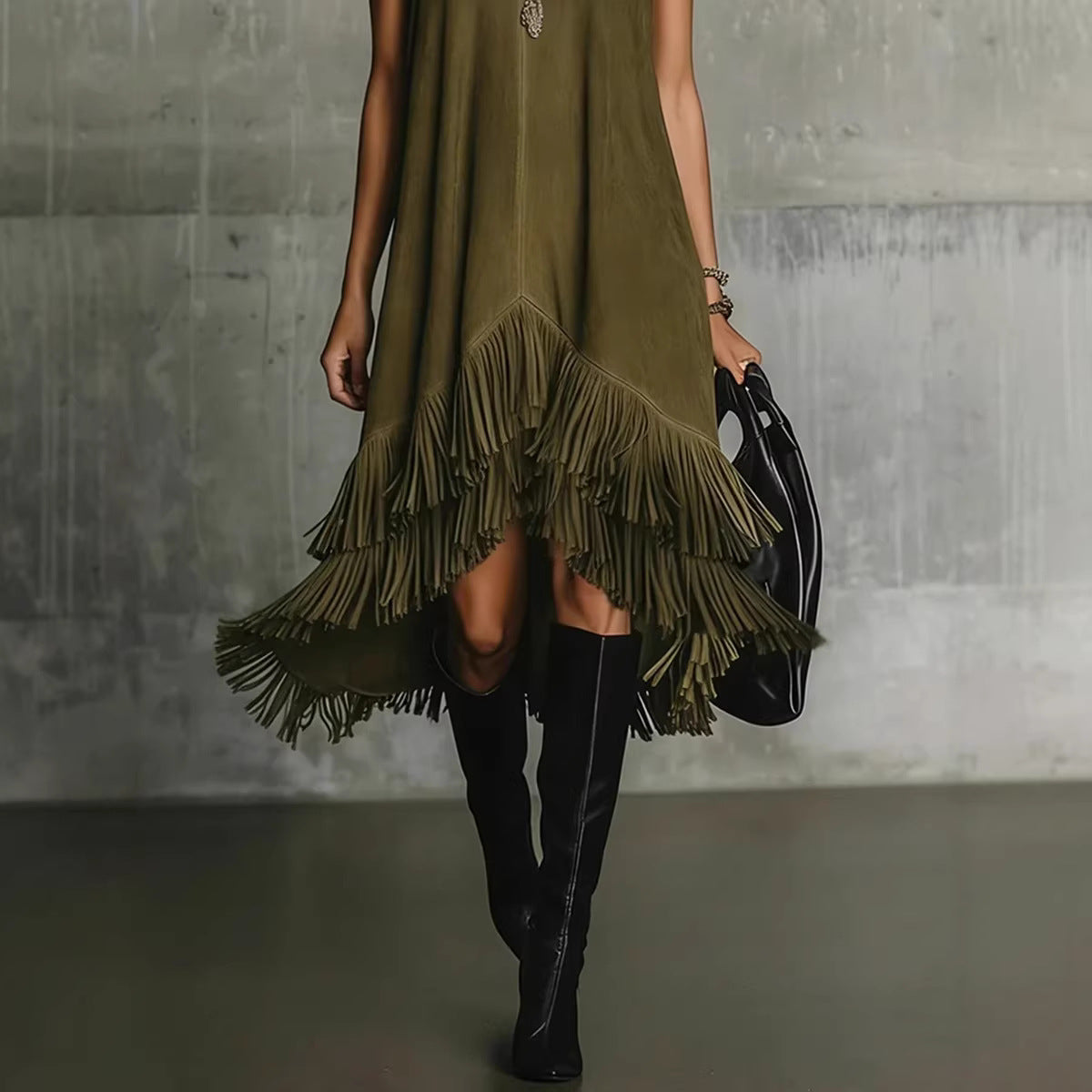 Fashion Tassel Vest Women'S Slim Sleeveless Vest Dress