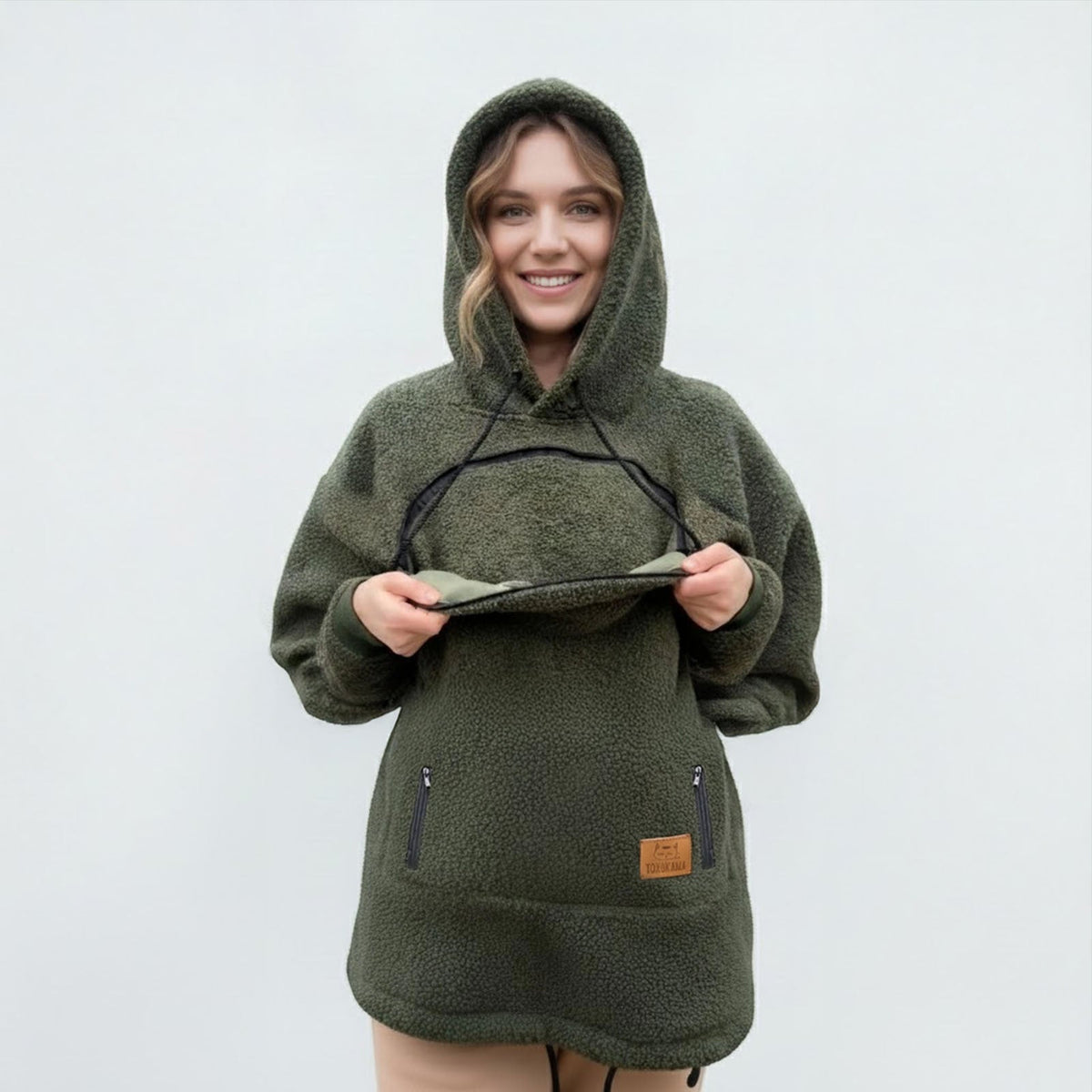 🐾 Cozy Fleece Pet Bonding Pouch Hoodie – Warm & Supportive Small Pet Carrier Clothing