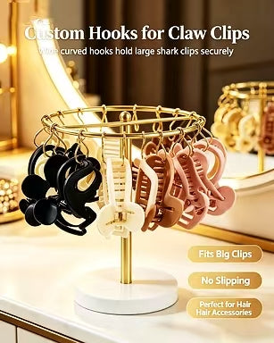 Rotating Claw Clip Display Stand, Gold Metal Hair Accessory Organizer