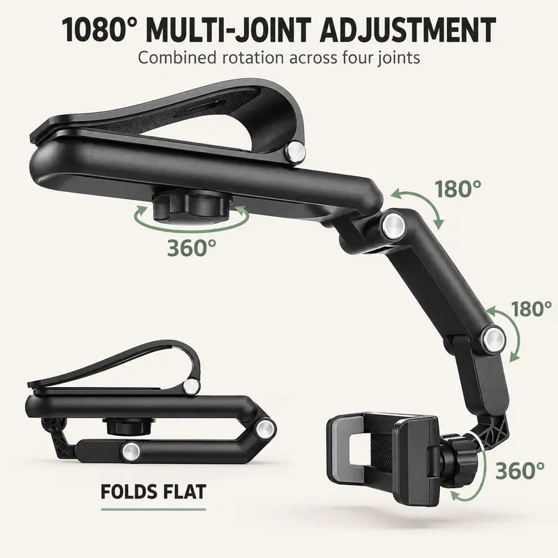 🎁Foldable Car Phone Holder for Sun Visor, Adjustable Arm with 360° Phone Rotation, Spring Clip Mount for 4–6.5 Inch Smartphones, Black,toolupgrade