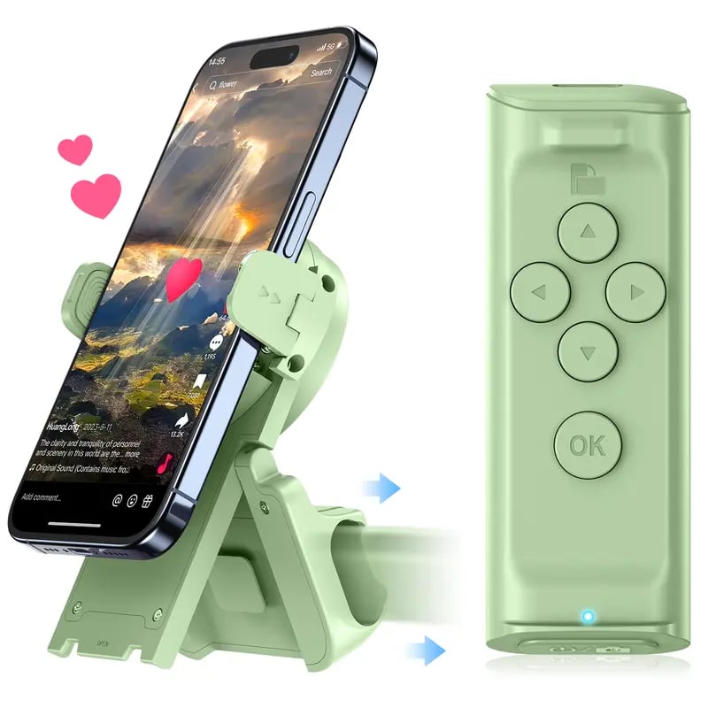 📱Remote Control for TikTok Scrolling with Smartphone Holder Stand, Wireless Scroller Page Turner, Camera Shutter Video Recording for iOS Android
