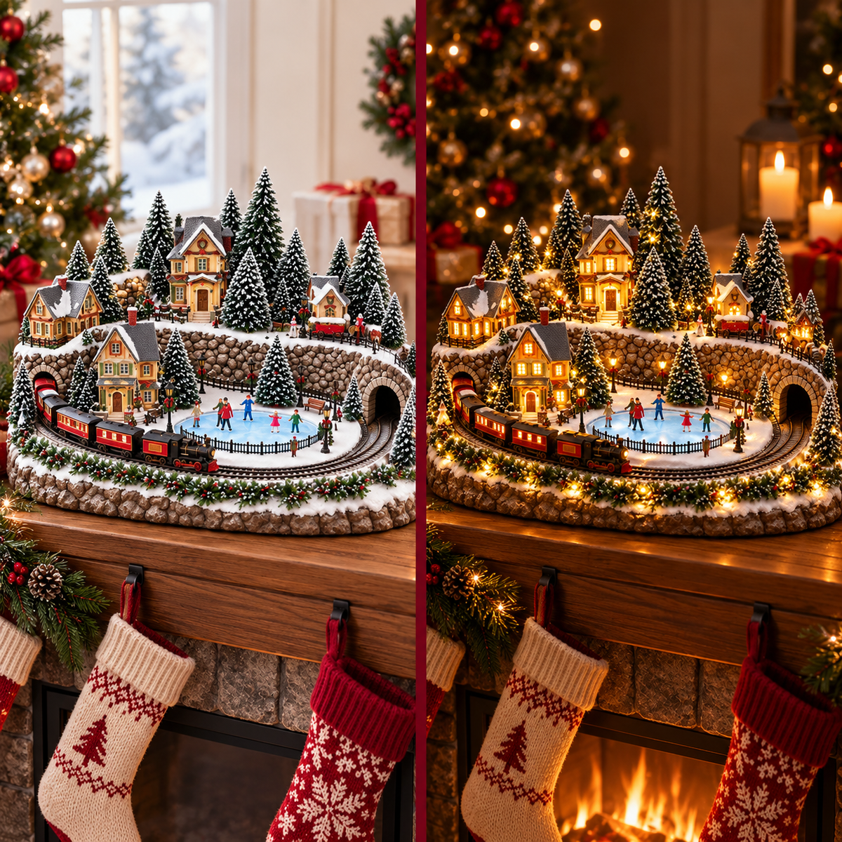 🚂 Animated Holiday Train & Ice Rink Scene