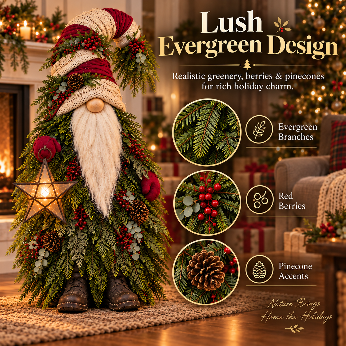 💫Evergreen Star Gnome™ Lighted Christmas Woodland Decor