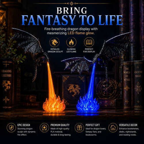 🔥🐲3D Fire-Breathing Dragon LED Display – Fantasy Bookshelf Decor with Glowing Flame