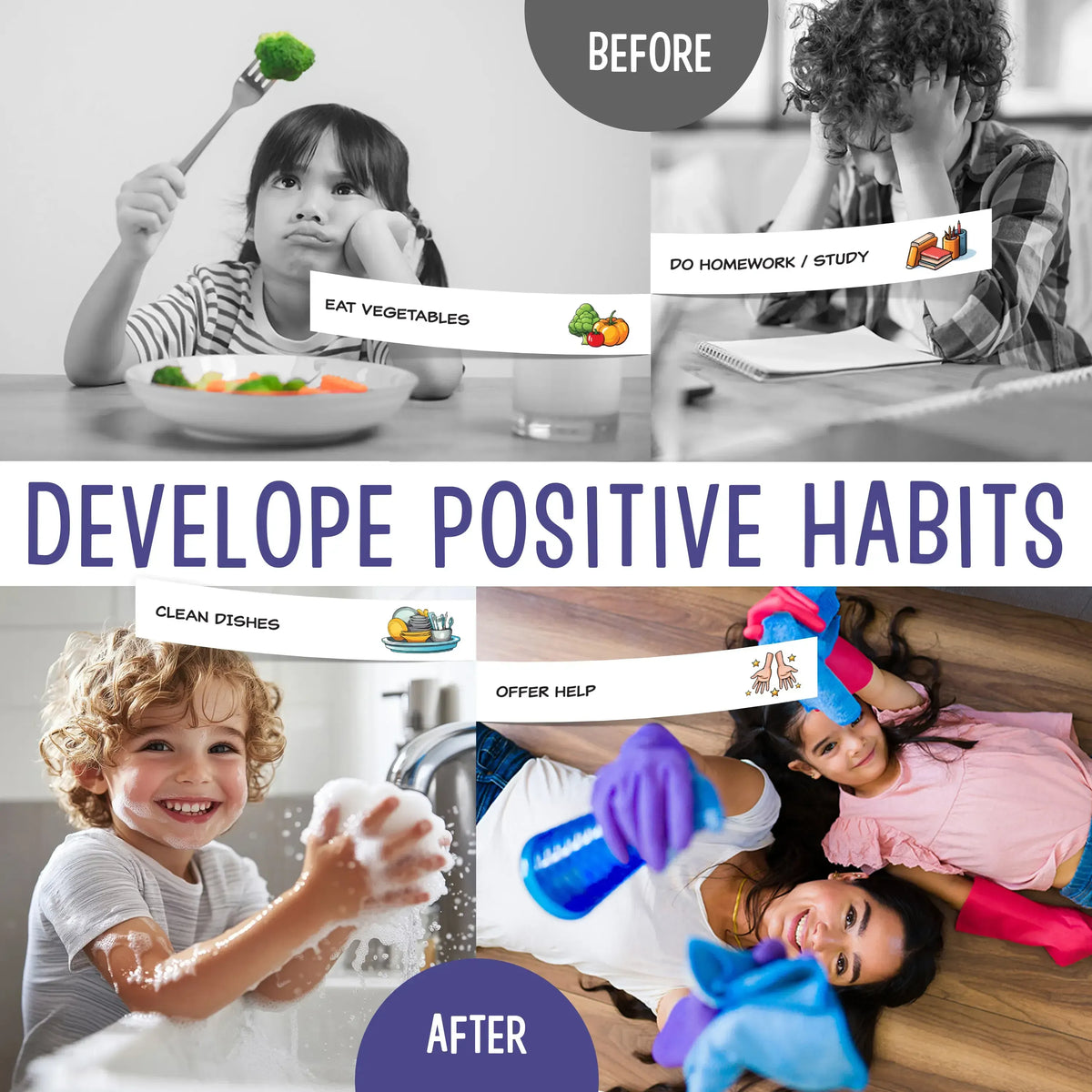 Kids Daily Routine & Chore Chart – Visual Sliding Checklist with 108 Task Cards & Stickers