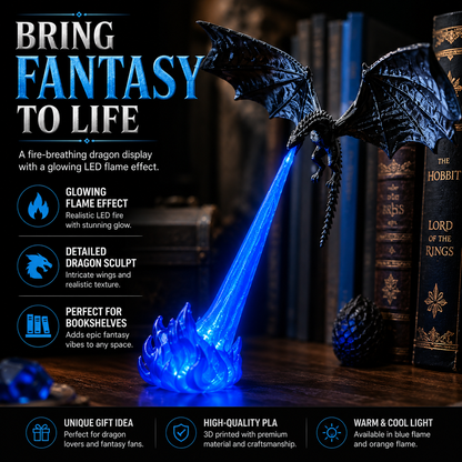 🔥🐲3D Fire-Breathing Dragon LED Display – Fantasy Bookshelf Decor with Glowing Flame