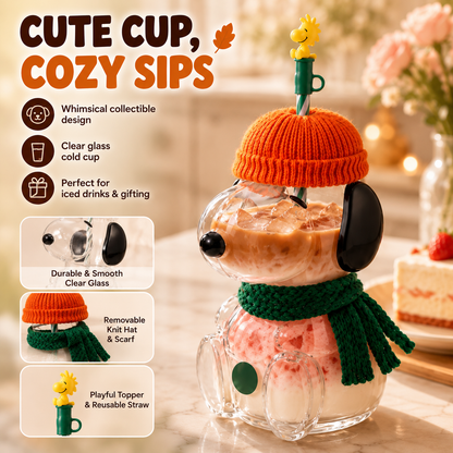 🧋 FALL FAVORITE   | Cute Character Cold Cup – 3D Glass Tumbler with Straw for Iced Coffee, Matcha & Cold Drinks