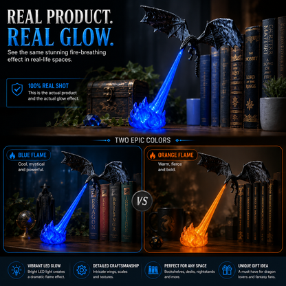 🔥🐲3D Fire-Breathing Dragon LED Display – Fantasy Bookshelf Decor with Glowing Flame