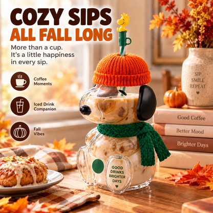 🧋 FALL FAVORITE   | Cute Character Cold Cup – 3D Glass Tumbler with Straw for Iced Coffee, Matcha & Cold Drinks