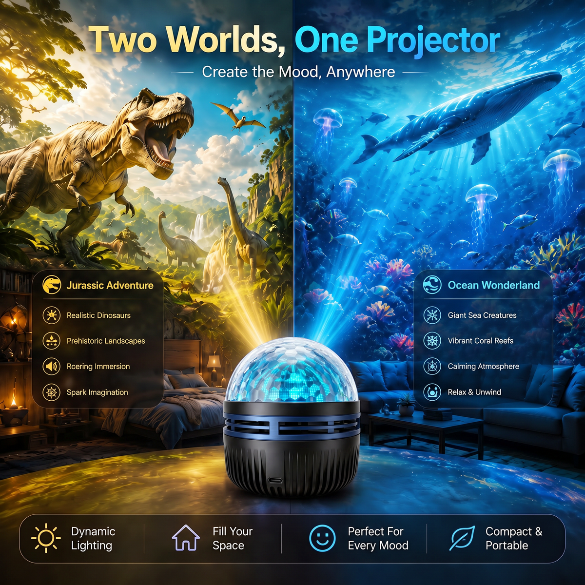 💡360° Smart Holographic Starry Sky Projector (HD Smart Dynamic 5D)