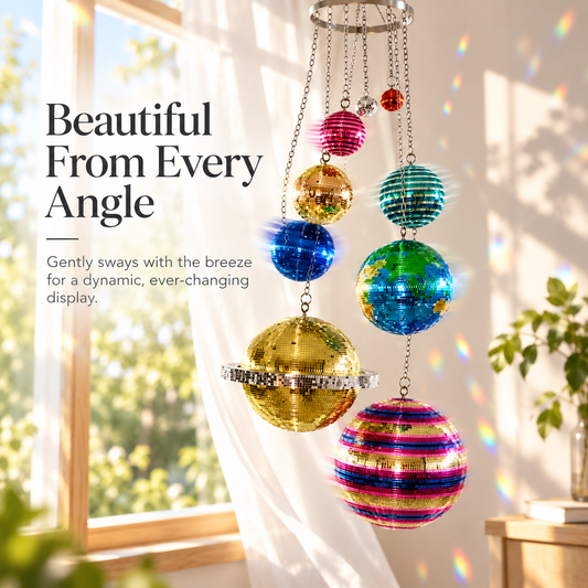 ⚡ Solar System Disco Ball Hanging Mobile – Colorful Reflective Celestial Room Decor