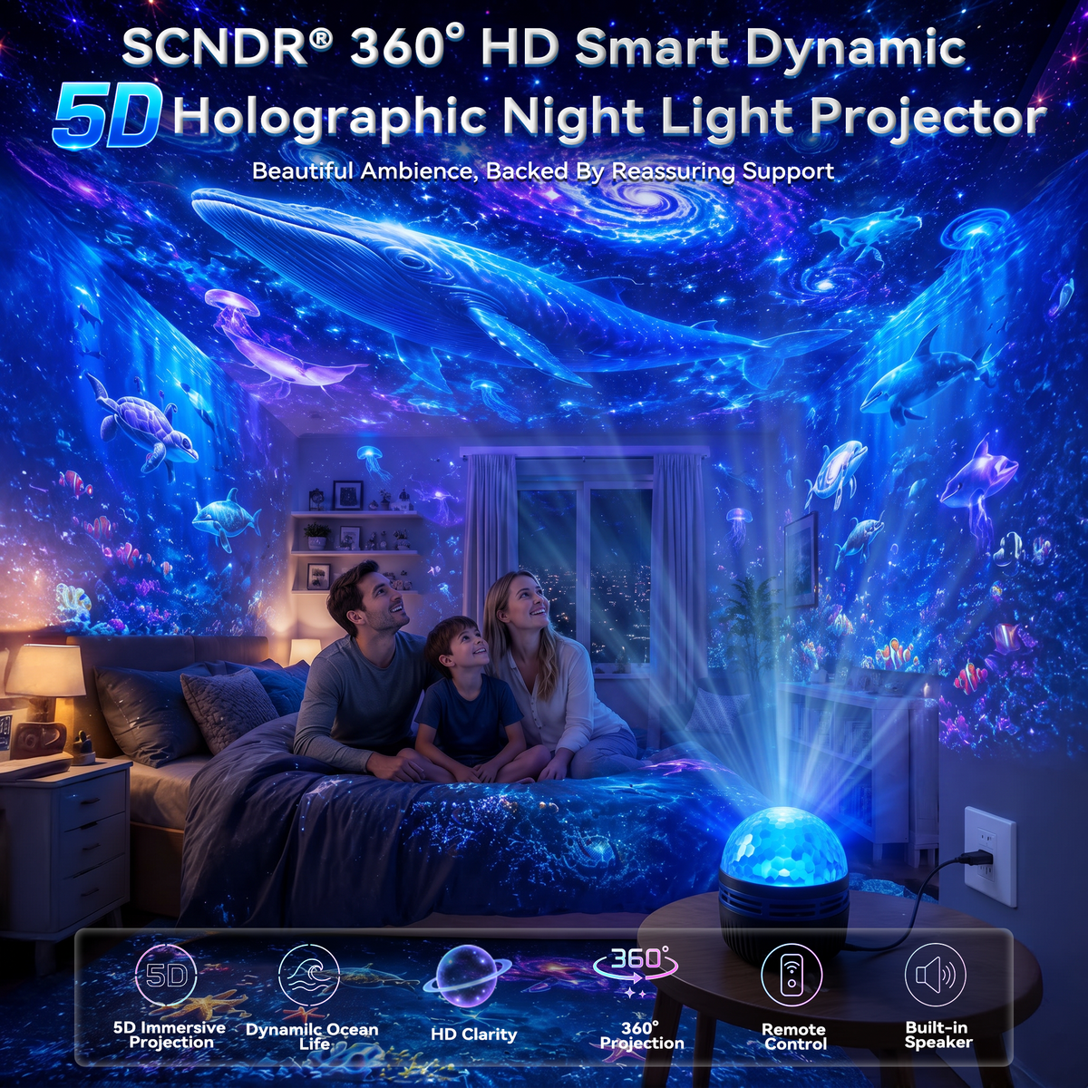 💡360° Smart Holographic Starry Sky Projector (HD Smart Dynamic 5D)