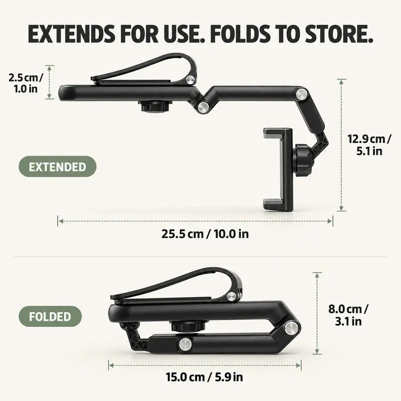 🎁Foldable Car Phone Holder for Sun Visor, Adjustable Arm with 360° Phone Rotation, Spring Clip Mount for 4–6.5 Inch Smartphones, Black,toolupgrade