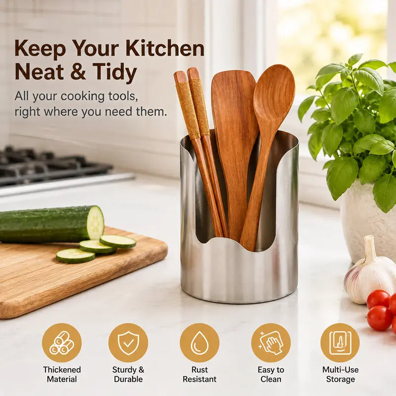 1 Count, Thickened Stainless Steel Utensil Organizer, Rust Resistant Easy to Clean Multi-purpose Storage Holder for Kitchen Countertop