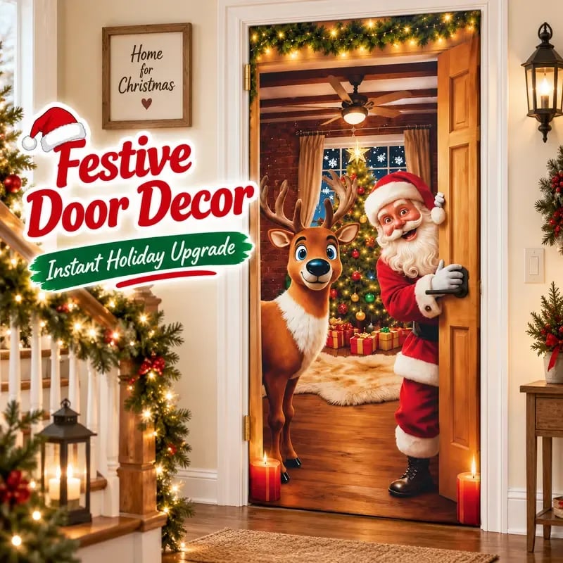 🎅 Santa Christmas Door Cover with Elastic Edges | Reusable Holiday Decor 🎄
