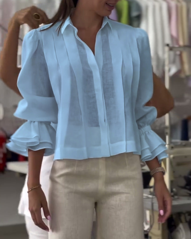 Aumora Puff Sleeve Ruffle Shirt