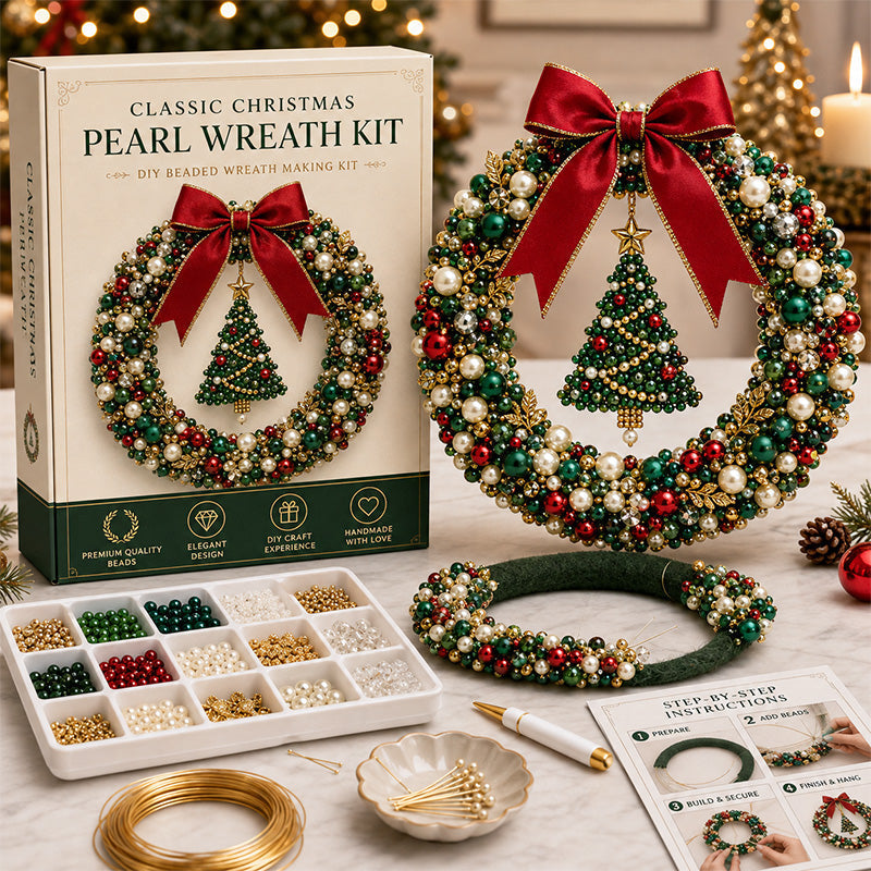🎄✨ DIY Christmas Pearl Wreath Kit – Handmade Beaded Holiday Door Décor 💎🎀