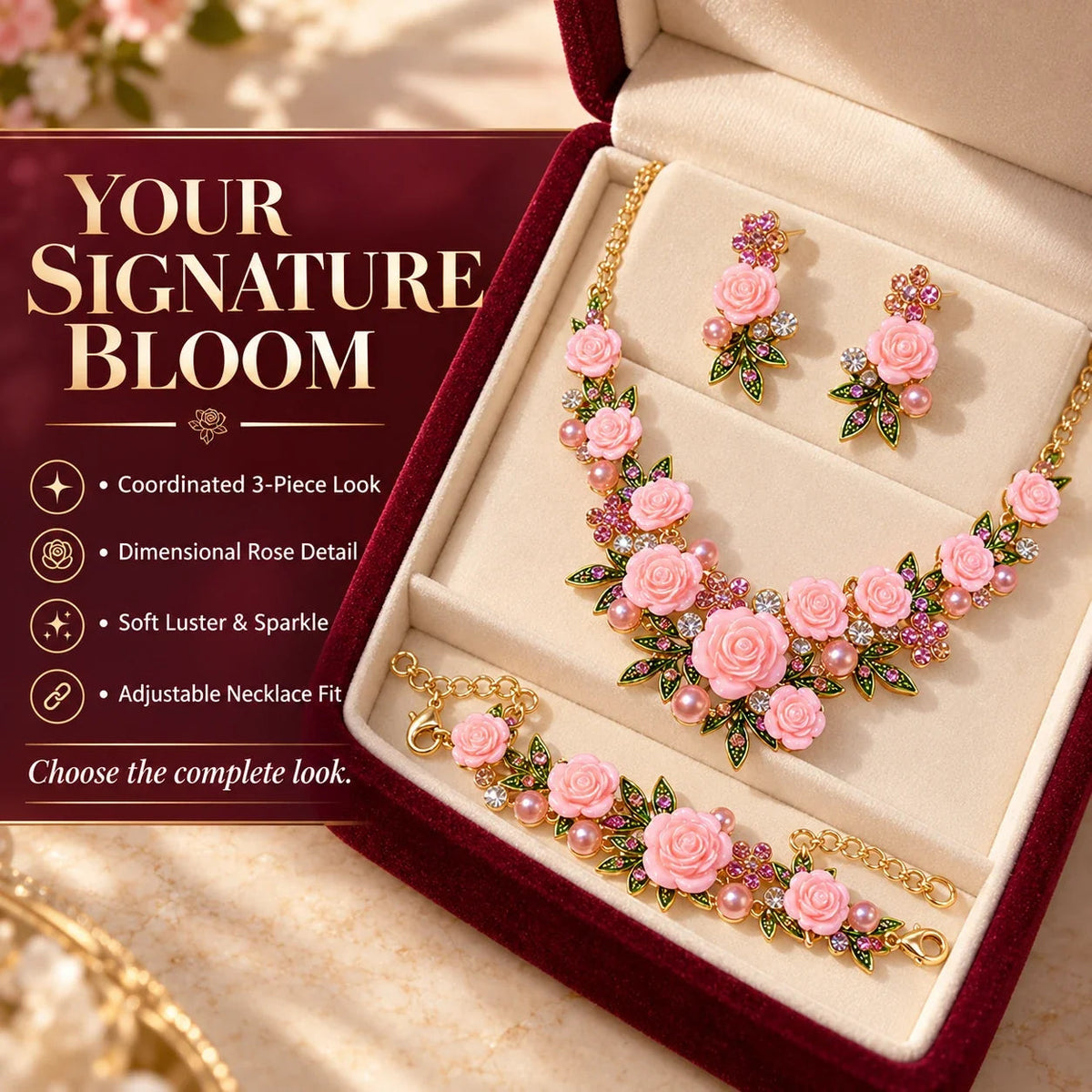 🪷Vintage Rose Garden Pearl & Crystal Jewelry Collection