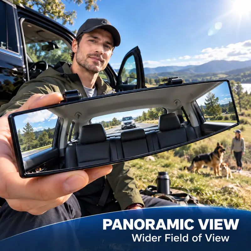 🔧🚗 Wide Angle Rear View Mirror – 12' Anti-Glare Panoramic Clip-On Car Mirror
