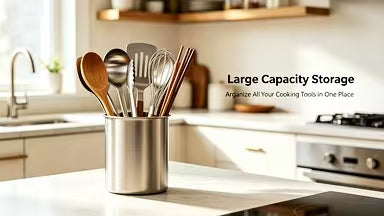 1 Count, Thickened Stainless Steel Utensil Organizer, Rust Resistant Easy to Clean Multi-purpose Storage Holder for Kitchen Countertop