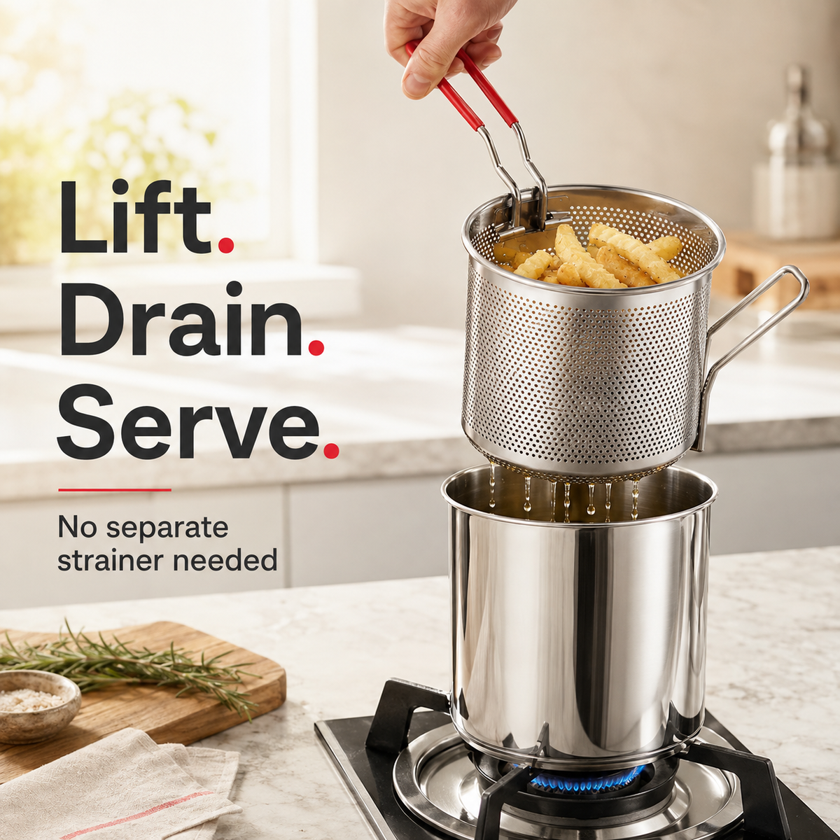 🍗Personal Mini Deep Fryer Set – Stainless Steel Pot with Lift-Out Draining Basket & Food