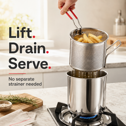 🍗Personal Mini Deep Fryer Set – Stainless Steel Pot with Lift-Out Draining Basket & Food