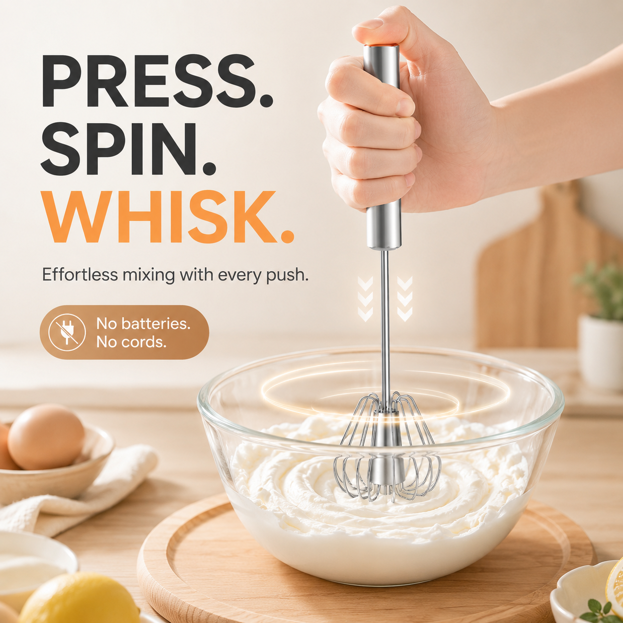 🍰 2-Pack Hand-Push Rotary Whisk – Press, Spin & Mix with Ease