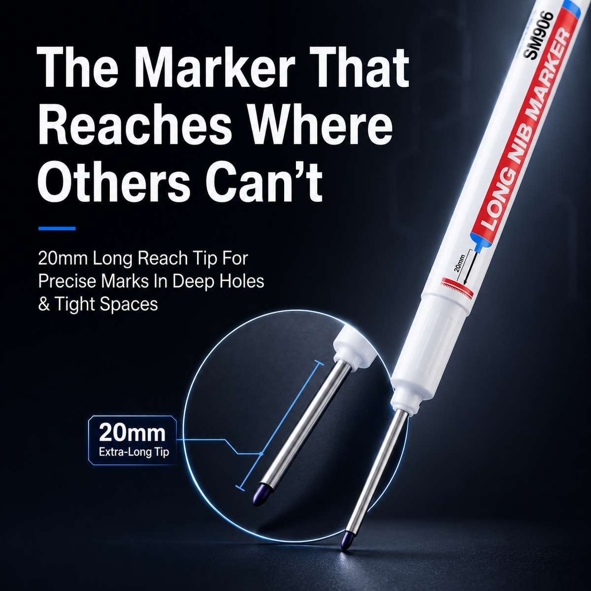 ⚡ Deep Hole Marker Pen – 20mm Long Reach Tip for Precise DIY & Woodworking Marks