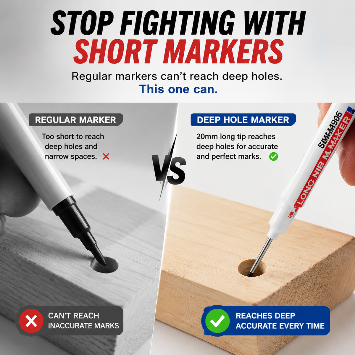 ⚡ Deep Hole Marker Pen – 20mm Long Reach Tip for Precise DIY & Woodworking Marks