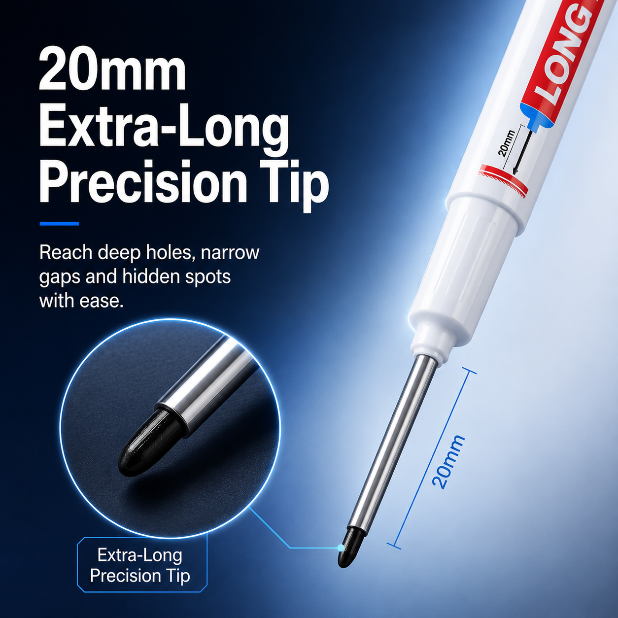 ⚡ Deep Hole Marker Pen – 20mm Long Reach Tip for Precise DIY & Woodworking Marks