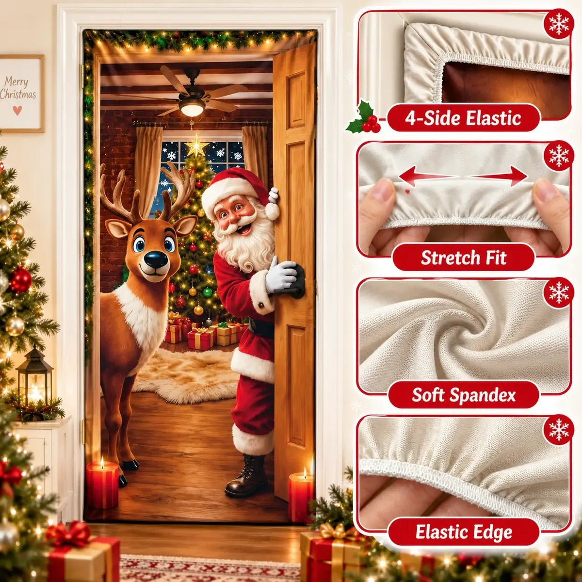 🎅 Santa Christmas Door Cover with Elastic Edges | Reusable Holiday Decor 🎄