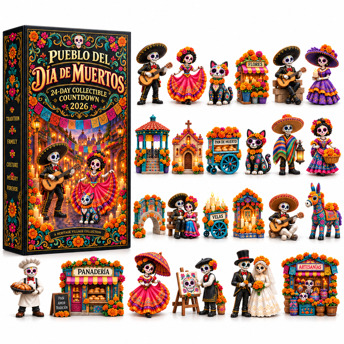 ⚡Pueblo del Día de Muertos 2026 – 24-Day Day of the Dead Collectible Countdown Calendar with 24 Unique Miniatures