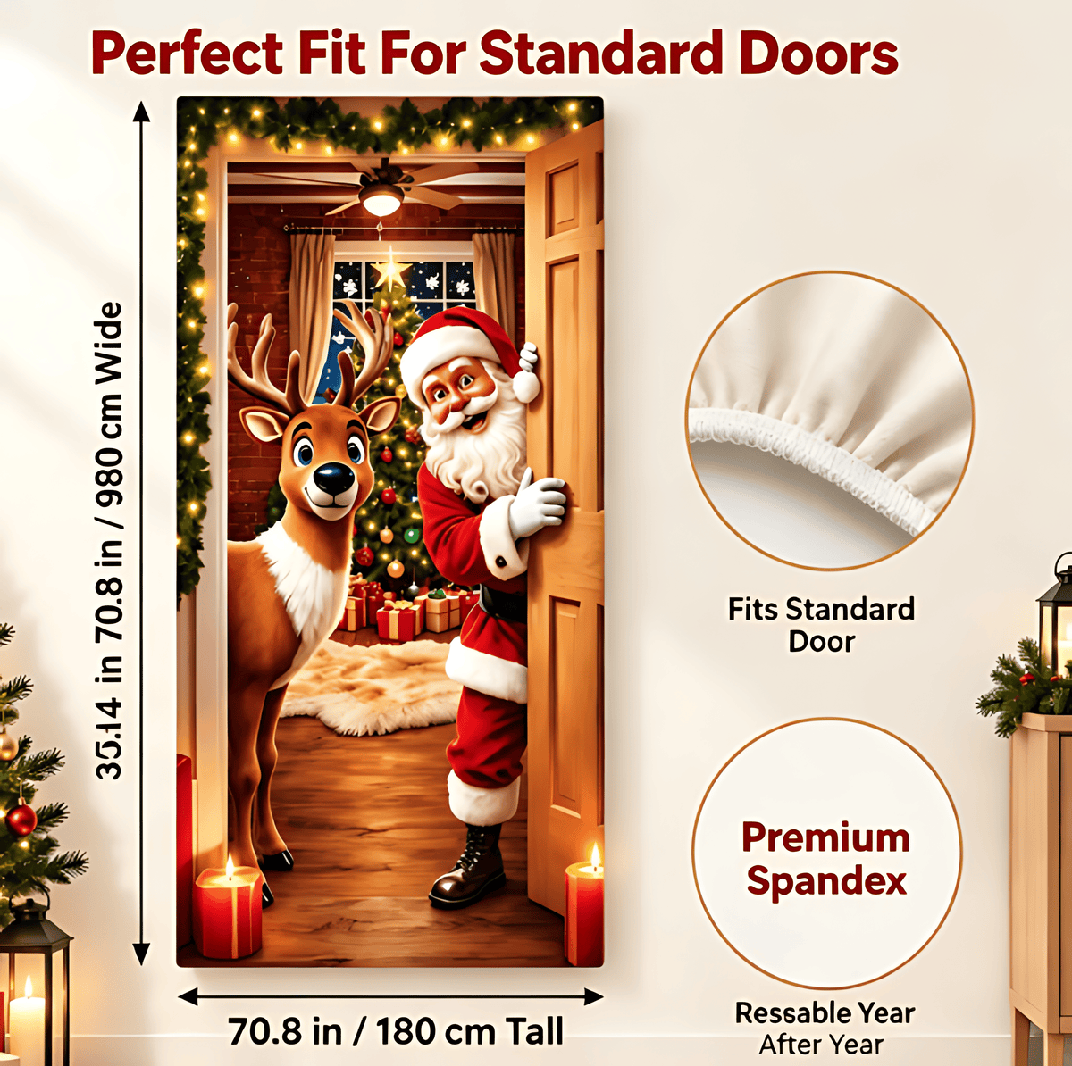🎅 Santa Christmas Door Cover with Elastic Edges | Reusable Holiday Decor 🎄