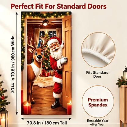 🎅 Santa Christmas Door Cover with Elastic Edges | Reusable Holiday Decor 🎄